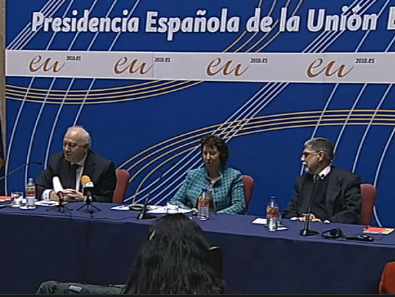 rueda de prensa MMiguel Ángel Moratinos, Catherine Ashton, Celso Amorim