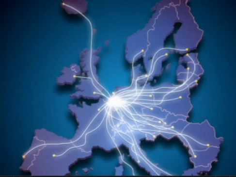 mapa europeo con líneas que salen de Bruselas y van a todos los Estados