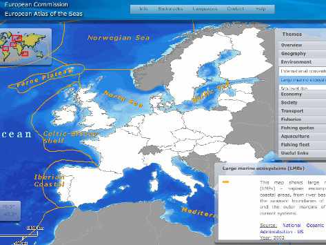 mapa de la UE con las zonas pesqueras marcadas