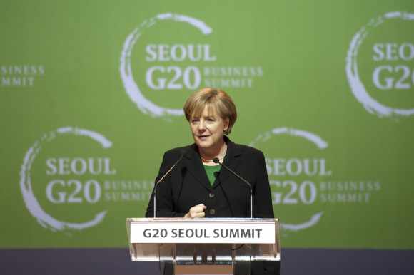 Angela Merkel en la cumbre del G20 en Seúl